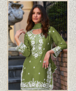 Alternative view of Henna Chinon Sharara Suit Set with White Embroidery