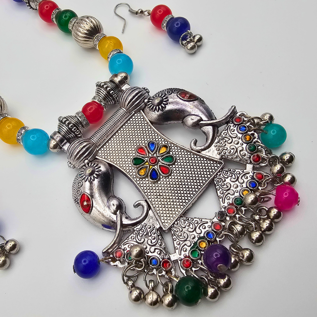 Oxidized Necklace Set with Matching Earrings - Image 2