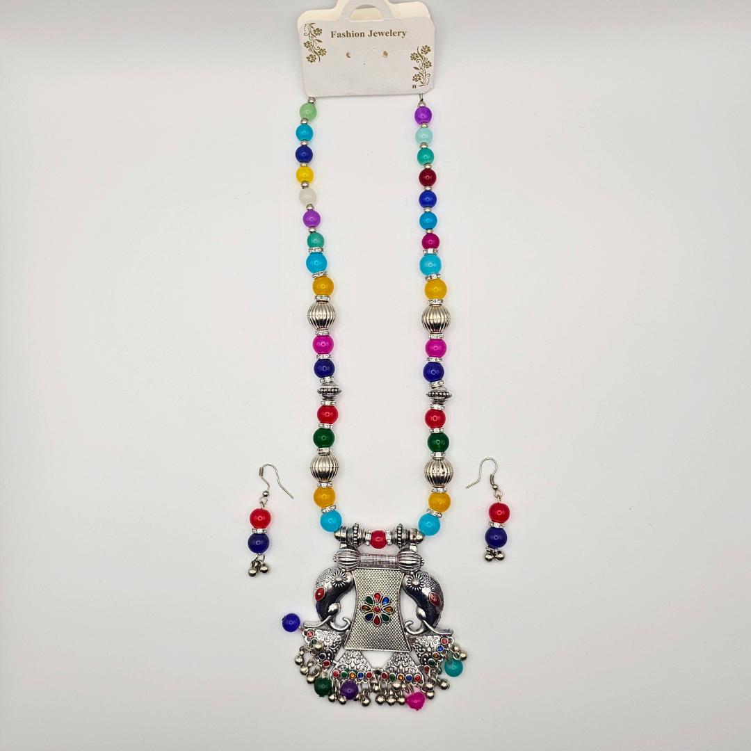 Oxidized Necklace Set with Matching Earrings - Image 3