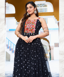 Alternative view of Embroidered Long Gown – Black & Red