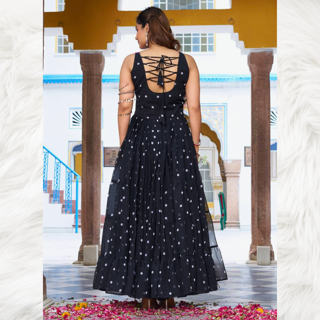 Embroidered Long Gown – Black & Red - Image 3