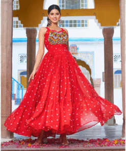 Red Embroidered Long Gown