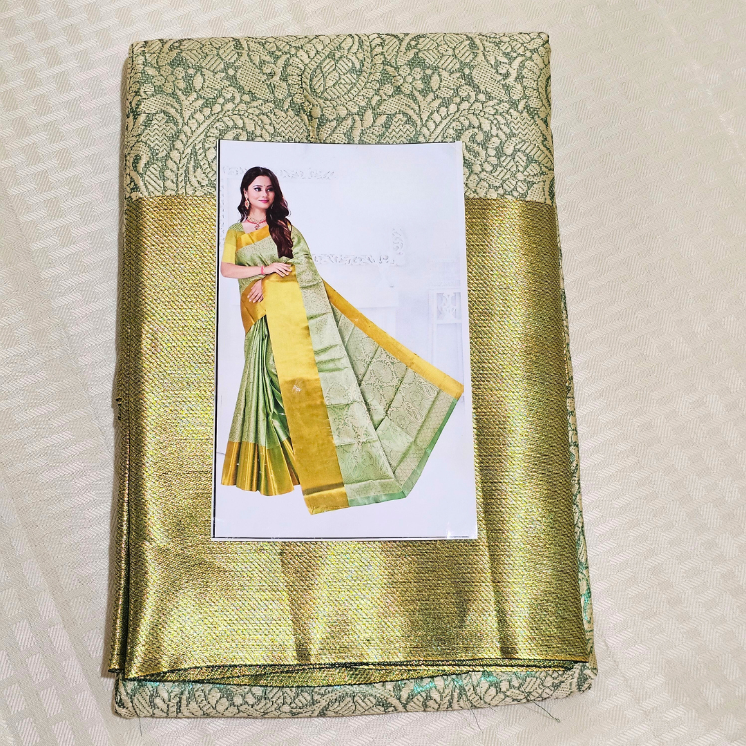 Aurora Green Pattu Silk Saree with Golden Border - Image 6