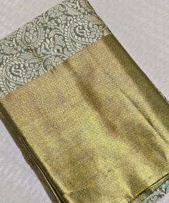 Alternative view of Aurora Green Pattu Silk Saree with Golden Border