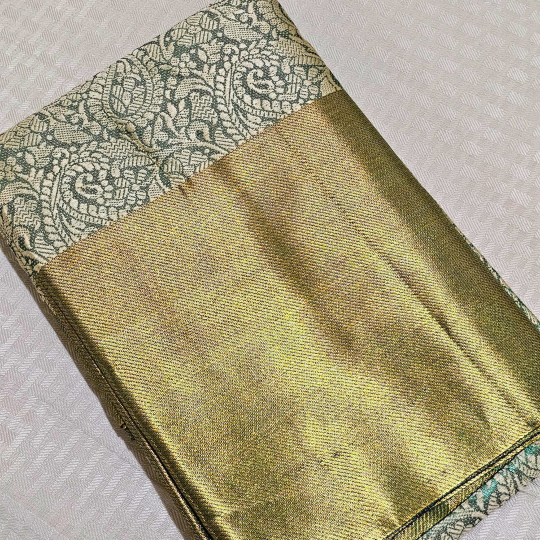 Aurora Green Pattu Silk Saree with Golden Border - Image 2