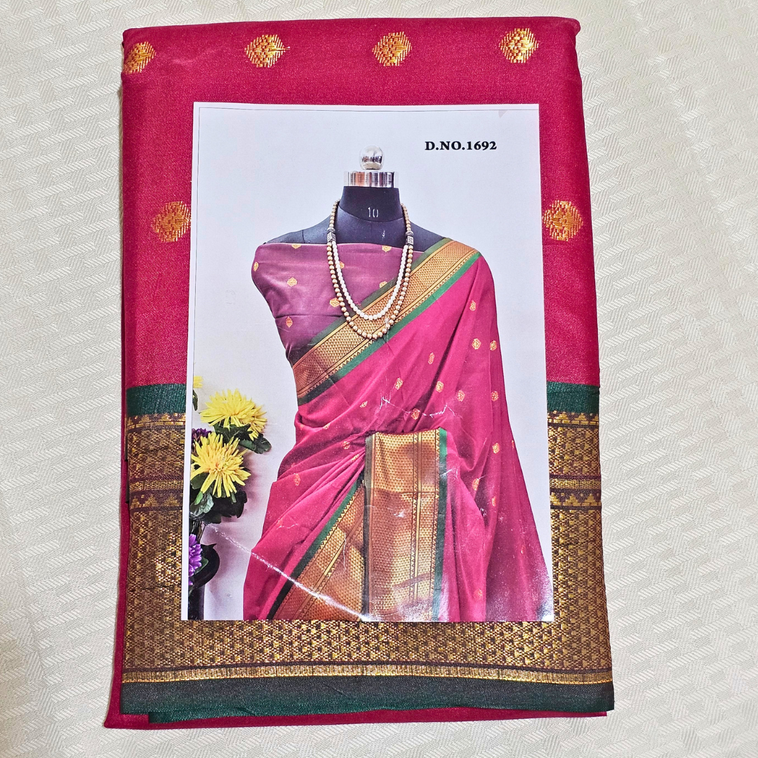 Elegant Pink Pattu Silk Saree with Golden-Green Border - Image 5