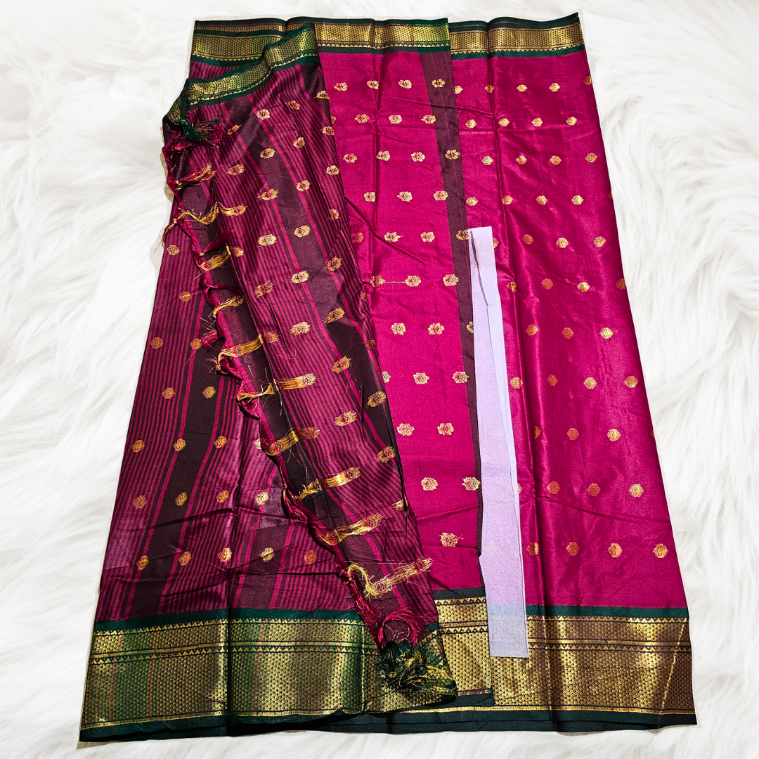 Elegant Pink Pattu Silk Saree with Golden-Green Border - Image 4