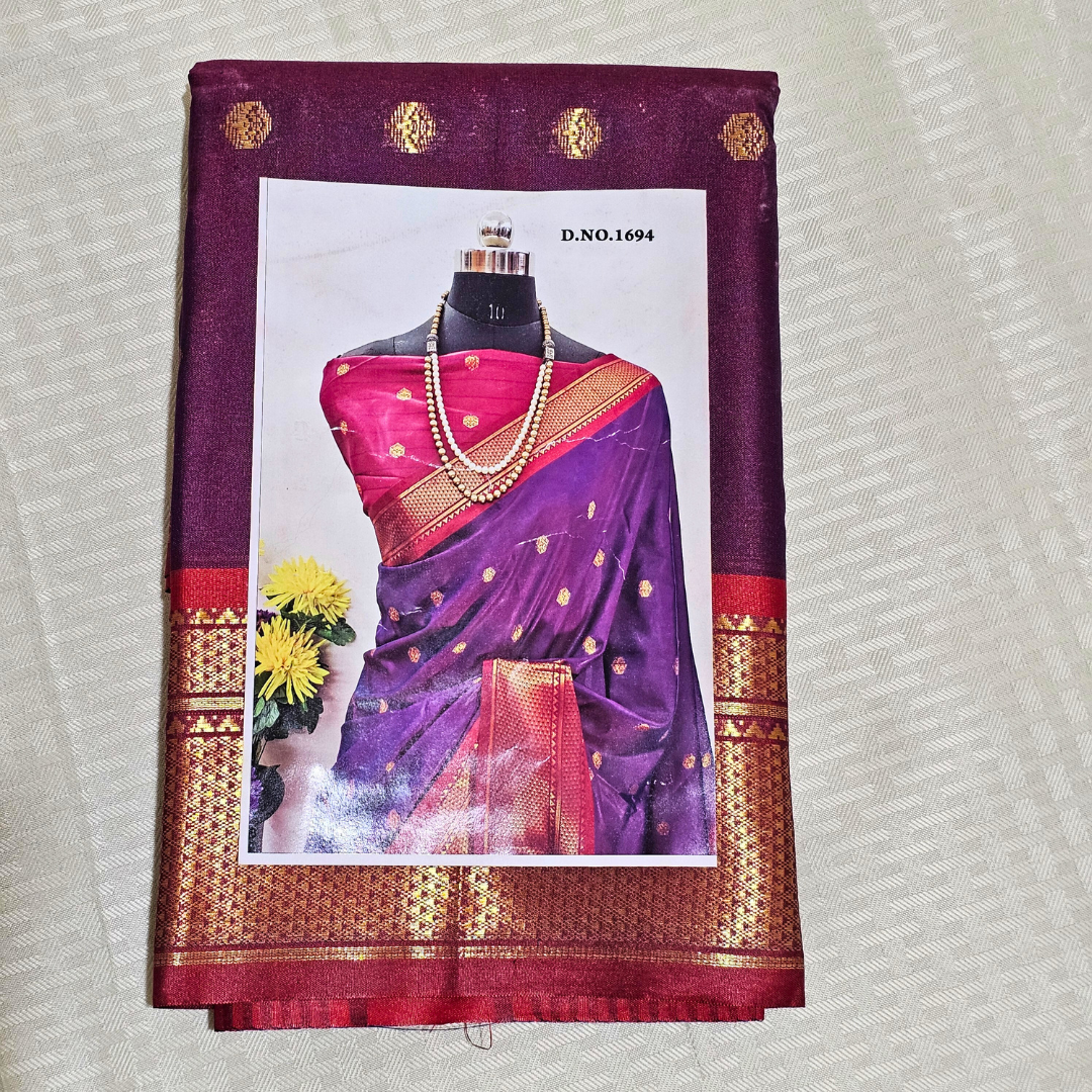 Regal Purple Pattu Silk Saree with Golden Red Border - Image 5