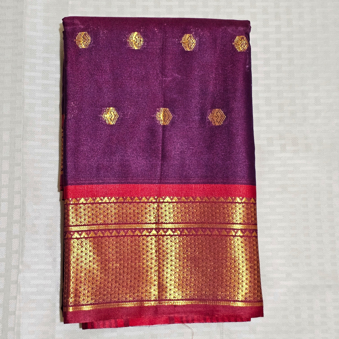 Regal Purple Pattu Silk Saree with Golden Red Border - Image 3