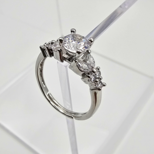 Silver American Diamond Adjustable Ring – Size 6.5 | HerAura