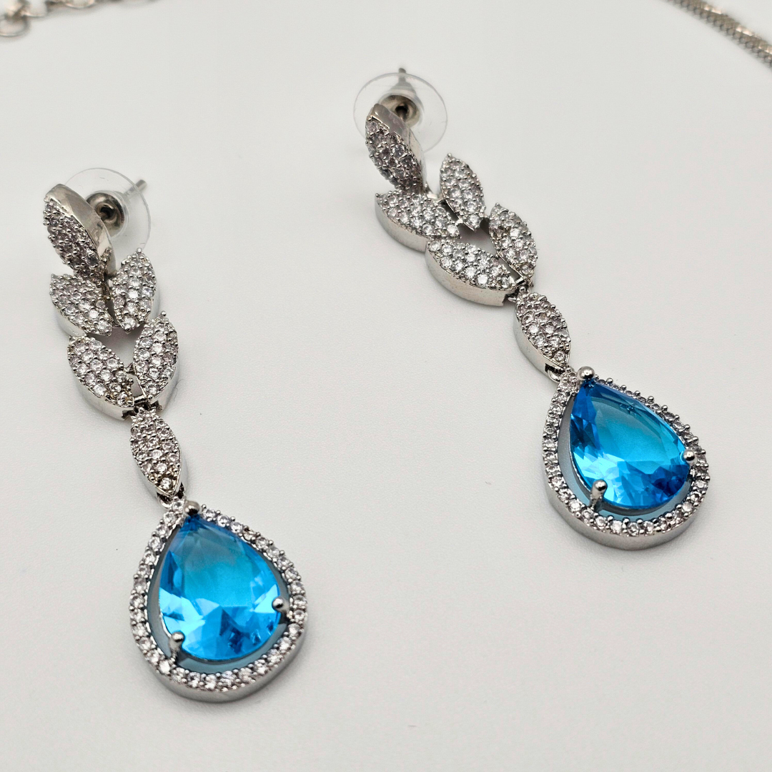 RoyalBlue Teardrop American Diamond Necklace Set - Image 3