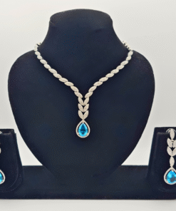 RoyalBlue Teardrop American Diamond Necklace Set