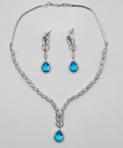 American Diamond Necklace Set Blue Teardrop