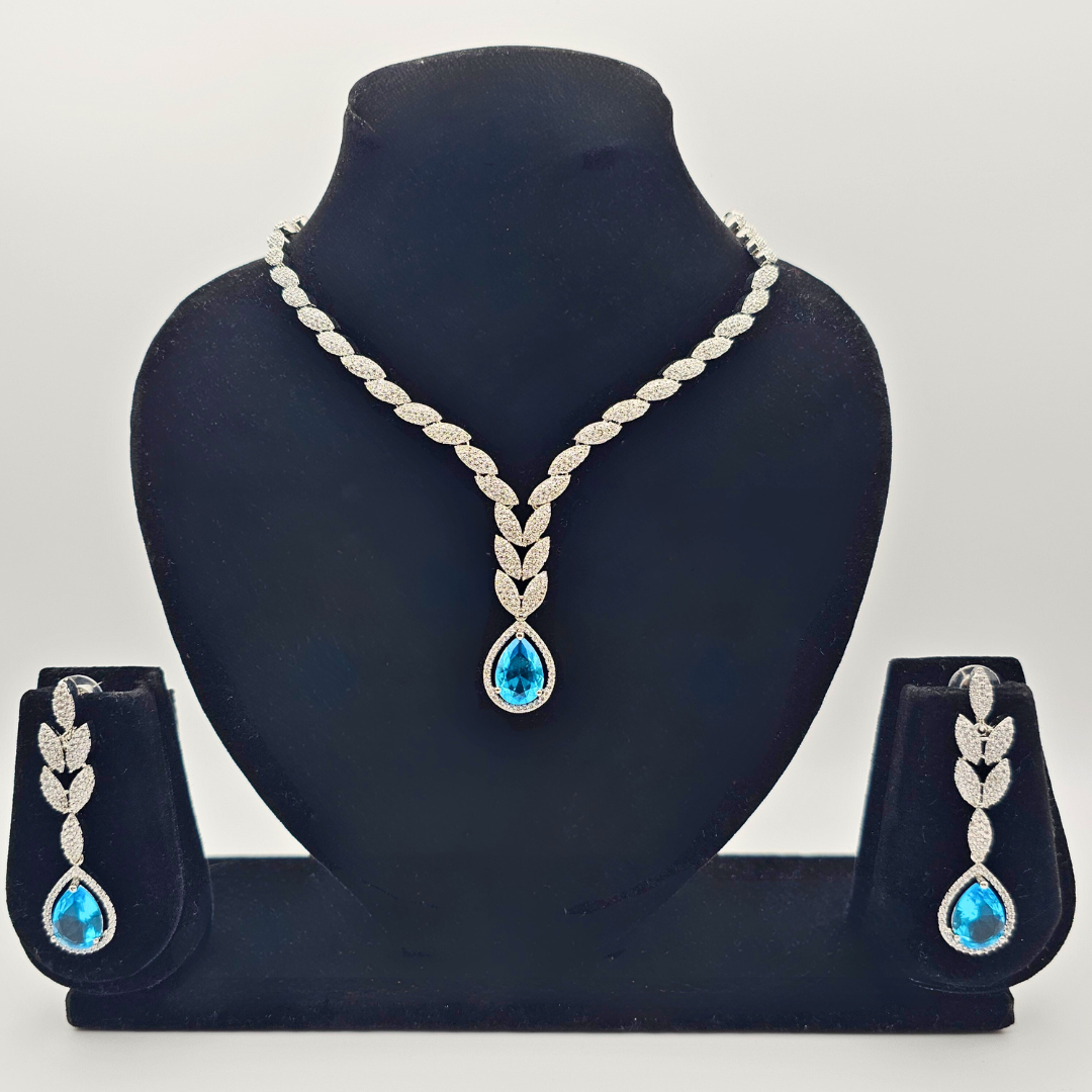 RoyalBlue Teardrop American Diamond Necklace Set