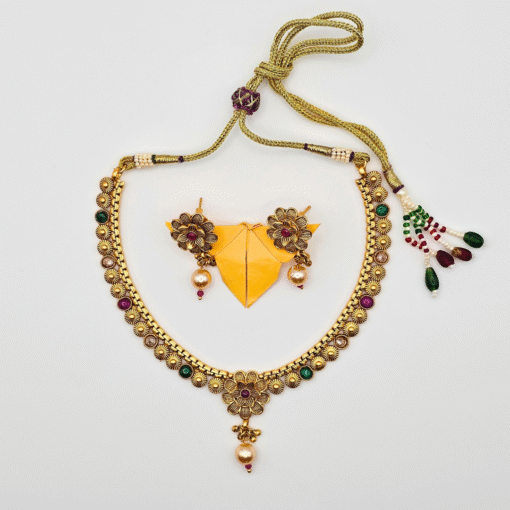 Antique Gold Plated Kempu Necklace Set