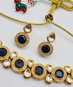 Alternative view of RoyalBlue Alloy Kundan Choker Necklace & Earring Set