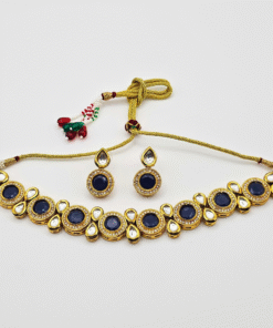 Blue Alloy Kundan Choker Necklace Set