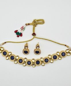 Blue Alloy Kundan Choker Necklace Set