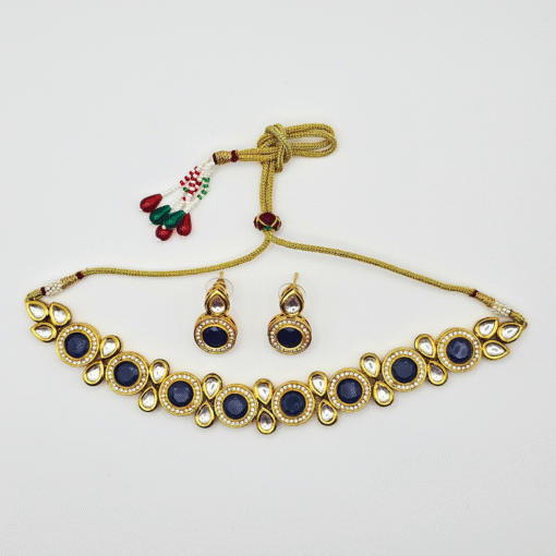 Blue Alloy Kundan Choker Necklace Set