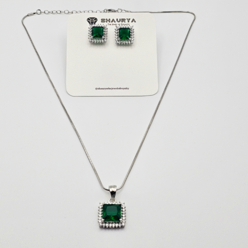 CZ Classic Pendant Set Rhodium Plated