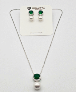 Green CZ Delicate Pendant Set