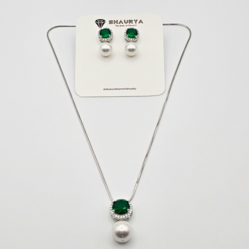 Green CZ Delicate Pendant Set
