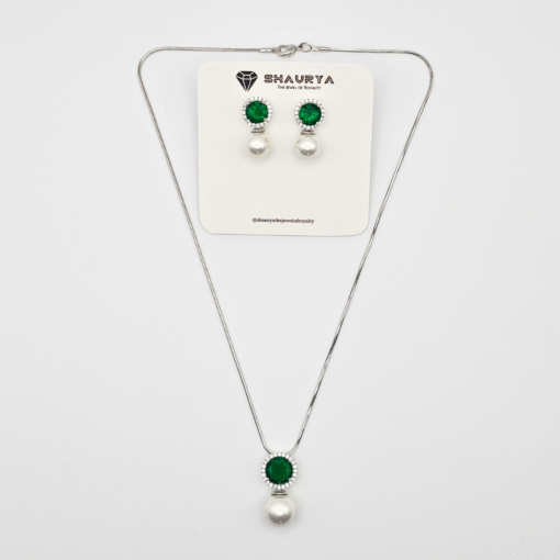 Green CZ Delicate Pendant Set