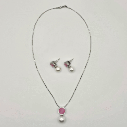 Pink CZ Delicate Pendant Set
