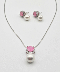 Pink CZ Delicate Pendant Set
