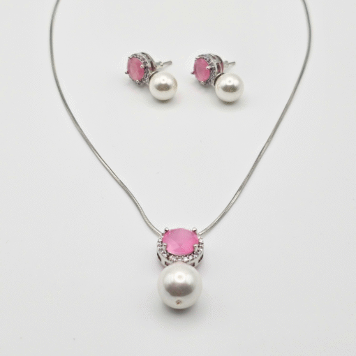Pink CZ Delicate Pendant Set