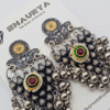 Dual tone oxidized silver jhumka earrings