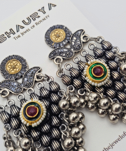 Dual tone oxidized silver jhumka earrings