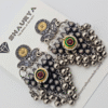 Dual tone oxidized silver jhumka earrings