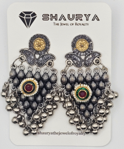 Dual tone oxidized silver jhumka earrings