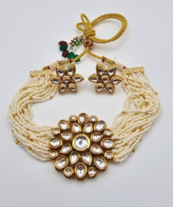 Gold Finish Kundan Pearl Choker Set