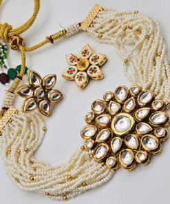 Gold Finish Kundan Pearl Choker Set