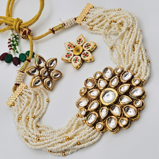 Gold Finish Kundan Pearl Choker Set