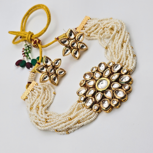 Gold Finish Kundan Pearl Choker Set