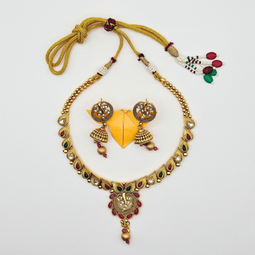 Gold Plated Rajwadi Kundan Necklace Set