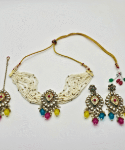 Kundan Necklace Set with Maang Tikka
