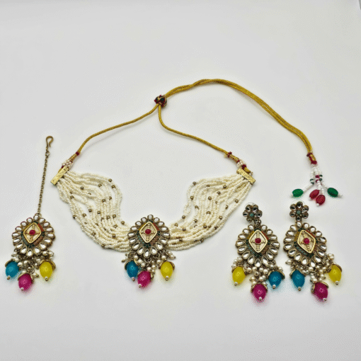 Kundan Necklace Set with Maang Tikka
