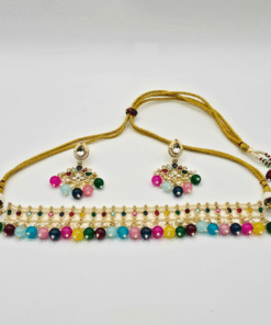 Multicolored Beads Kundan Choker Necklace Set