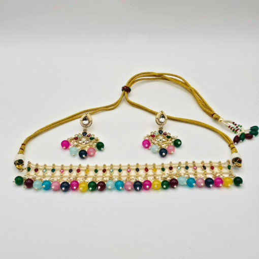 Multicolored Beads Kundan Choker Necklace Set
