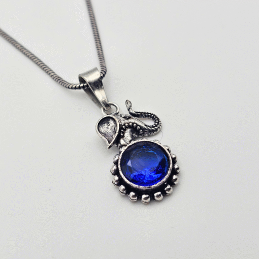 Blue Gemstone Elephant Oxidized Necklace Set