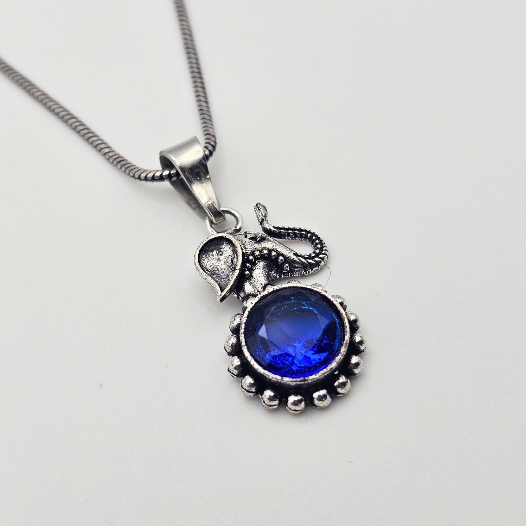 Blue Gemstone Elephant Oxidized Necklace Set