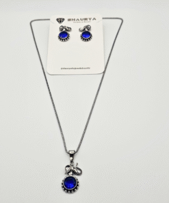 Blue Gemstone Elephant Oxidized Necklace Set