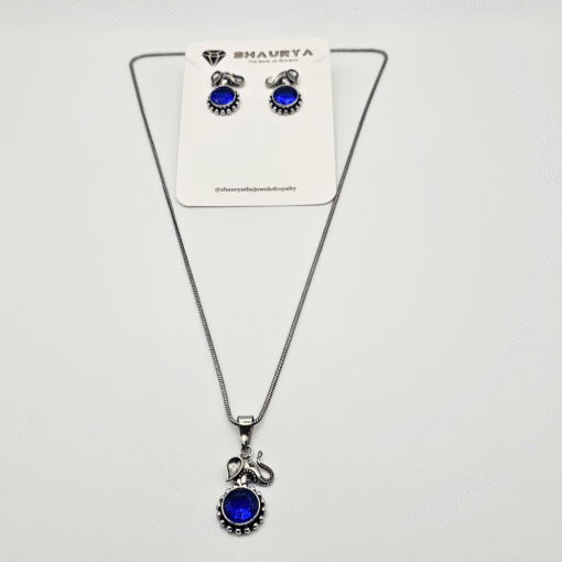 Blue Gemstone Elephant Oxidized Necklace Set