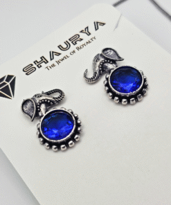 Blue Gemstone Elephant Oxidized Necklace Set