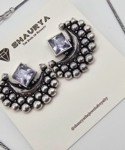 Oxidized Silver Crescent Moon Necklace Set