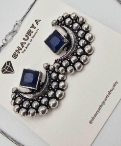 Oxidized Silver Crescent Moon Necklace Set